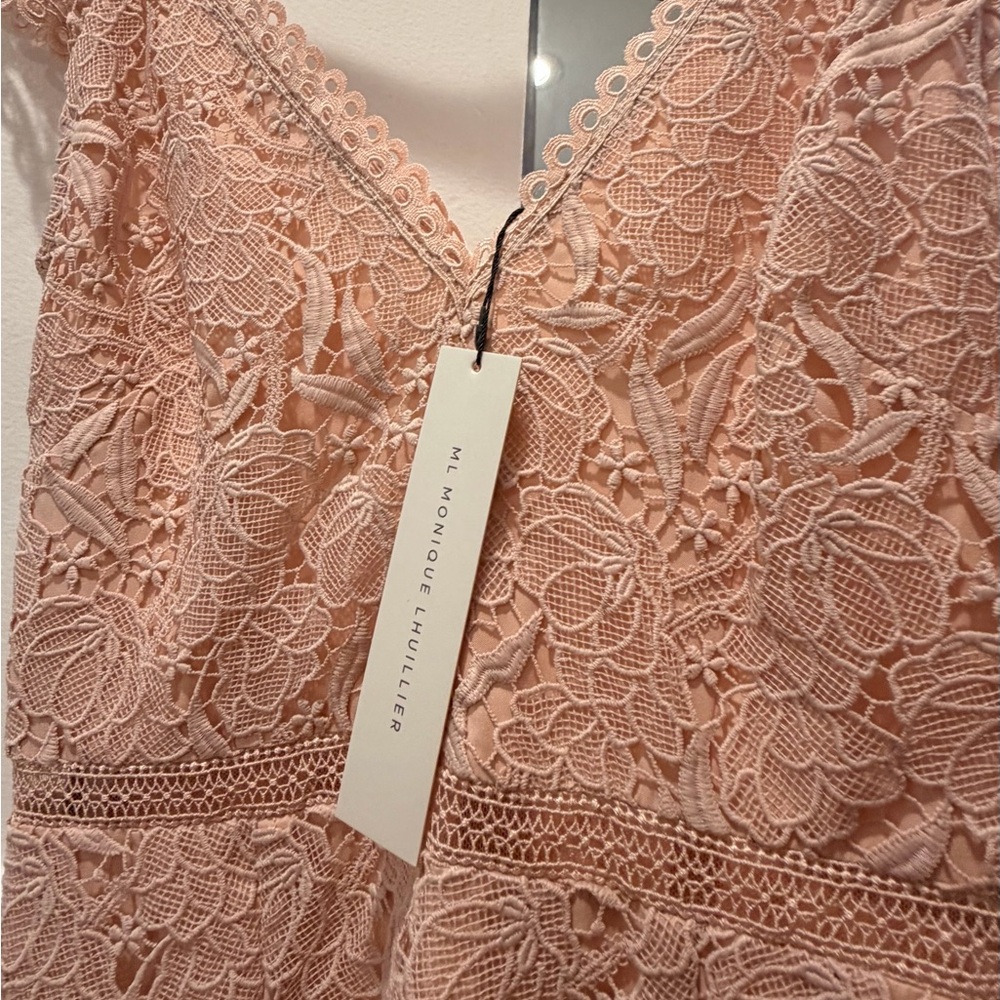 NWT Monique Lhuillier Blush Lace Maxi Dress Gown Sz 4 - Picture 10 of 10